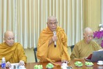 Hòa thượng Thích Giác Toàn phát biểu chỉ đạo tại phiên họp chuẩn bị Hội thảo "Trưởng lão Hòa thượng Thích Minh Châu: Tầm nhìn và sứ mệnh" chiều 20-8 - Ảnh: Quảng Đạo/BGN