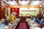 Thượng tọa Thích Đức Thiện phát biểu tại buổi làm việc với lãnh đạo tỉnh Bình Phước về Đại hội đại biểu Phật giáo tỉnh nhà nhiệm kỳ 2022-2027 - Ảnh: Báo Bình Phước