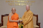 Đức Pháp chủ GHPGVN với Trưởng lão Hòa thượng Chủ tịch Trung ương Liên minh Phật giáo Lào tại Việt Nam Quốc Tự - Ảnh: Bảo Toàn/BGN