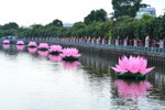 7 đóa sen hồng được hạ thủy trên dòng kênh Nhiêu Lộc, chuẩn bị lễ thắp sáng vào tối ngày 8-4-Giáp Thìn