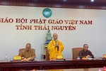 Thượng tọa Thích Nguyên Thành, Trưởng ban Tổ chức phát biểu tại hội nghị