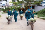 Các chiến sĩ trong Bộ Chỉ huy Quân sự TP.Đà Lạt cùng nhau vận chuyển nông sản ra xe