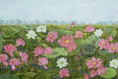 "Liên hoa tịnh", sơn dầu, tác phẩm của họa sĩ Kim Đức