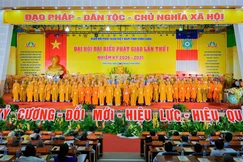 Tân Ban Trị sự GHPGVN tỉnh Vĩnh Long, nhiệm kỳ 2026-2031 ra mắt đại hội - Ảnh: Tâm Quý/BGN