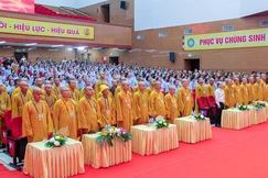 Các đại biểu tham dự phiên trù bị Đại hội đại biểu Phật giáo tỉnh Nghệ An lần thứ IV, nhiệm kỳ 2026-2031 vào chiều 24-6 - Ảnh: Quảng Điền/BGN