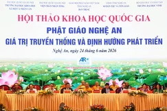 Khai mạc Hội thảo khoa học quốc gia “Phật giáo Nghệ An: Giá trị truyền thống và định hướng phát triển” vào sáng 24-6 - Ảnh: Quảng Điền/BGN