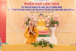 Hòa thượng Thích Tánh Nhiếp tại buổi họp liên tịch chuẩn bị tổ chức Đại lễ tưởng niệm Đức Thánh Tổ Ni Đại Ái Đạo