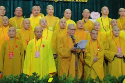Hòa thượng Thích Thanh Phụng, tân Trưởng ban Trị sự Phật giáo tỉnh Bắc Ninh phát biểu nhận nhiệm vụ