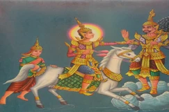 Kiền-trắc-mã/Kanthaka trong Cuộc ra đi vĩ đại, tranh tường chùa Giồng Lức, Trà Vinh