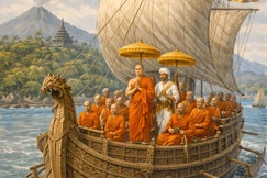 Chư Tăng Ấn Độ đến đảo Java - Tranh minh họa do AI thực hiện