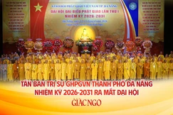 Tân Ban Trị sự GHPGVN TP.Đà Nẵng nhiệm kỳ 2026-2031 vừa được suy cử sáng nay, 13-4-2026, tại nhà hát Trưng Vương - Ảnh: Nguyện Truyền/BGN
