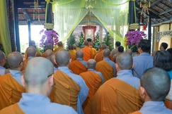 Trang nghiêm Lễ tưởng niệm Trưởng lão Hòa thượng Thích Minh Nhuận tại chùa Long Vân (P.Bình Thạnh, TP.HCM) - Ảnh: Nguyên Tài/BGN