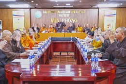 Chư tôn đức Ban Thường trực Ban Trị sự GHPGVN tỉnh An Giang họp tại Văn phòng Ban Trị sự - chùa Tam Bảo (P.Rạch Giá, tỉnh An Giang)