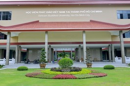 Mặt tiền công trình thư viện Học viện Phật giáo VN tại TP.HCM - Ảnh: BT/BGN
