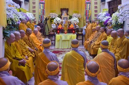 Lễ truy niệm Ni trưởng Thích nữ Lệ Thủy tại chùa Thiên Ấn vào sáng 16-2 - Ảnh: Quảng Đạo/BGN