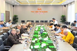 Quang cảnh buổi làm việc giữa Ban Tôn giáo Chính phủ và Ủy ban Tổ chức Đại lễ Vesak Liên Hiệp Quốc 2025 vào chiều 19-3