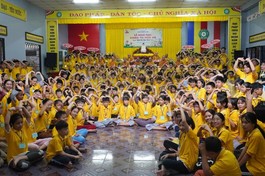 Khóa tu mùa hè dành cho tuổi trẻ do Ban Trị sự GHPGVN huyện Củ Chi tổ chức tại chùa Hoằng Linh - Ảnh: Như Danh/BGN