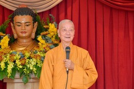 Trưởng lão Hòa thượng Thích Trí Quảng tại trụ sở tòa soạn Báo Giác Ngộ sáng 24-1-2022