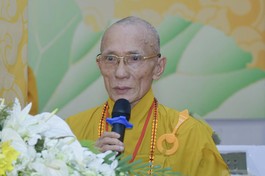 Hòa thượng Thích Huệ Trí, Phó Chủ tịch Hội đồng Trị sự, Trưởng ban Trị sự GHPGVN tỉnh Bà Rịa - Vũng Tàu, Chánh Chủ đàn Đại giới đàn Minh Nguyệt Phật lịch 2567 (Quý Mão, 2023) - Ảnh: Quảng Đạo