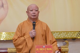 Hòa thượng Thích Lệ Trang phát biểu chỉ đạo tại buổi họp mở rộng, vào sáng nay, 22-4