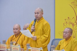 Thượng tọa Thích Đức Thiện công bố thông tin với báo giới về Đại lễ Vesak Liên Hiệp Quốc 2025 do GHPGVN đăng cai tổ chức tại TP.HCM - Ảnh: Quảng Đạo