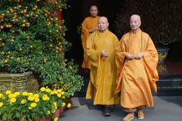 Hòa thượng Thích Lệ Trang thị giả Đức Pháp chủ đến thăm Việt Nam Quốc Tự - Ảnh: Bảo Toàn/BGN