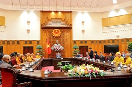 Quang cảnh buổi tiếp phái đoàn Thường trực ICDV và GHPGVN tại Văn phòng Chính phủ, Hà Nội - Ảnh: Cẩm Vân