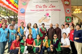 Đoàn thiện nguyện tổ chức khám, tặng thuốc cho Tăng Ni và Phật tử