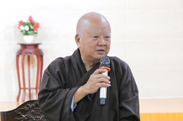 Hòa thượng Thích Thiện Minh, Trưởng ban Trị sự GHPGVN TP.Thủ Đức chủ trì phiên họp - Ảnh: Trung Thắng