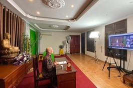 Hòa thượng Thích Bảo Nghiêm, Phó Chủ tịch HĐTS, Trưởng ban Hoằng pháp Trung ương chủ trì buổi họp -Ảnh: MN