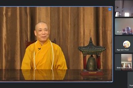 Hòa thượng Thích Bảo Nghiêm, Trưởng ban Hoằng pháp T.Ư chia sẻ tại khóa tập huấn online chiều 8-12