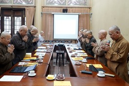 Phiên họp của Hội đồng Điều hành Học viện Phật giáo VN tại TP.HCM chiều ngày 19-8 tại Cơ sở I - Ảnh: Quảng Hậu/BGN