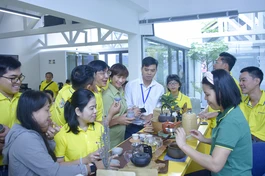 Các bạn trẻ tham dự chương trình thưởng thức các loại trà do Ban Tổ chức pha chế