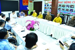 Toàn cảnh phiên làm việc của lãnh đạo Sở Dân tộc và Tôn giáo TP.HCM cùng với Ban Văn hóa T.Ư, UBND H.Bình Chánh - Ảnh: Quang Tròn