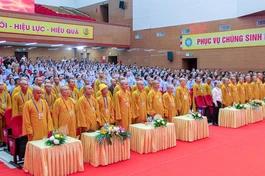 Các đại biểu tham dự phiên trù bị Đại hội đại biểu Phật giáo tỉnh Nghệ An lần thứ IV, nhiệm kỳ 2026-2031 vào chiều 24-6 - Ảnh: Quảng Điền/BGN