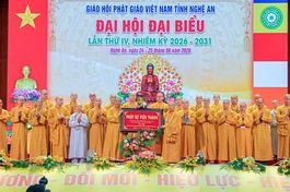Hòa thượng Thích Thọ Lạc được suy cử tân Trưởng ban Trị sự GHPGVN tỉnh Nghệ An nhiệm kỳ 2026-2031 - Ảnh: Quảng Điền/BGN