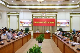 Ông Nguyễn Thiện Nhân, Trưởng đoàn Đại biểu Quốc hội TP.HCM và Phó Chủ tịch UBND Dương Anh Đức chủ trì đầu cầu Thành phố - Ảnh: TTBCTPHCM