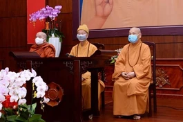 Trưởng lão Hòa thượng Thích Trí Quảng, Hòa thượng Thích Thiện Nhơn tại Việt Nam Quốc Tự - Ảnh: Bảo Toàn/BGN