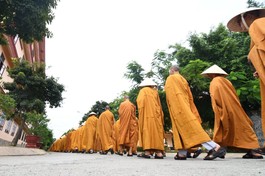 Tăng Ni sinh Học viện Phật giáo Việt Nam tại TP.HCM trong giờ thiền hành