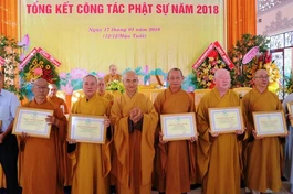 Chư tôn đức Tăng Ni và cư sĩ Ban Trị sự GHPGVN quận 11 được Giáo hội TP.HCM tặng Bằng tuyên dương công đức