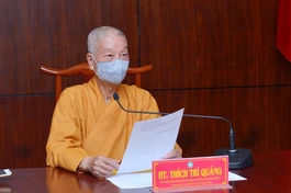 Trưởng lão Hòa thượng Thích Trí Quảng chủ trì buổi họp của Ban Thường trực Ban Trị sự Phật giáo TP.HCM sáng 28-10-2021 tại Việt Nam Quốc Tự