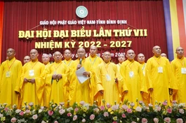 Hòa thượng Thích Nguyên Phước, tân Trưởng ban Trị sự GHPGVN tỉnh phát biểu nhận nhiệm vụ