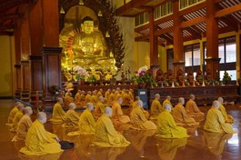 Chư Tăng thính giới tại chánh điện Việt Nam Quốc Tự