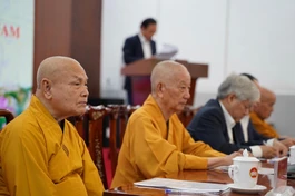 Trưởng lão Hoà thượng Quyền Pháp chủ và Hoà thượng Chủ tịch Hội đồng Trị sự GHPGVN tham dự Hội nghị