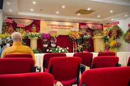 Hội trường Báo Giác Ngộ, nơi chuẩn bị cho lễ chuyển giao trách nhiệm lãnh đạo Ban Biên tập