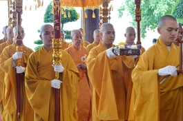 Tăng sinh Học viện Phật giáo VN tại TP.HCM cung nghinh Đức Pháp chủ GHPGVN quang lâm khai pháp đầu năm Quý Mão (2023) - Ảnh: Bảo Toàn/BGN