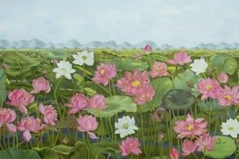 "Liên hoa tịnh", sơn dầu, tác phẩm của họa sĩ Kim Đức