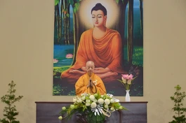 Trưởng lão Hòa thượng Thích Trí Quảng, Pháp chủ GHPGVN quang lâm giảng đường Học viện Phật giáo VN tại TP.HCM sáng 2-4-2023 - Ảnh: Bảo Toàn/BGN