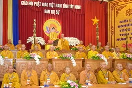 Đại giới đàn Tâm Hòa X - Phật lịch 2567, do Ban Trị sự GHPGVN tỉnh Tây Ninh tổ chức khai mạc tại chùa Linh Sơn Phước Trung (P.Ninh Sơn, TP.Tây Ninh) vào sáng 6-8 - Ảnh: Quảng Đạo/BGN