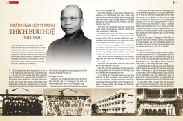 Hình ảnh Trưởng lão Hòa thượng Thích Bửu Huệ và những hoạt động về giáo dục của ngài - Thiết kế: Tống Viết Diễn/Báo Giác Ngộ số 1128